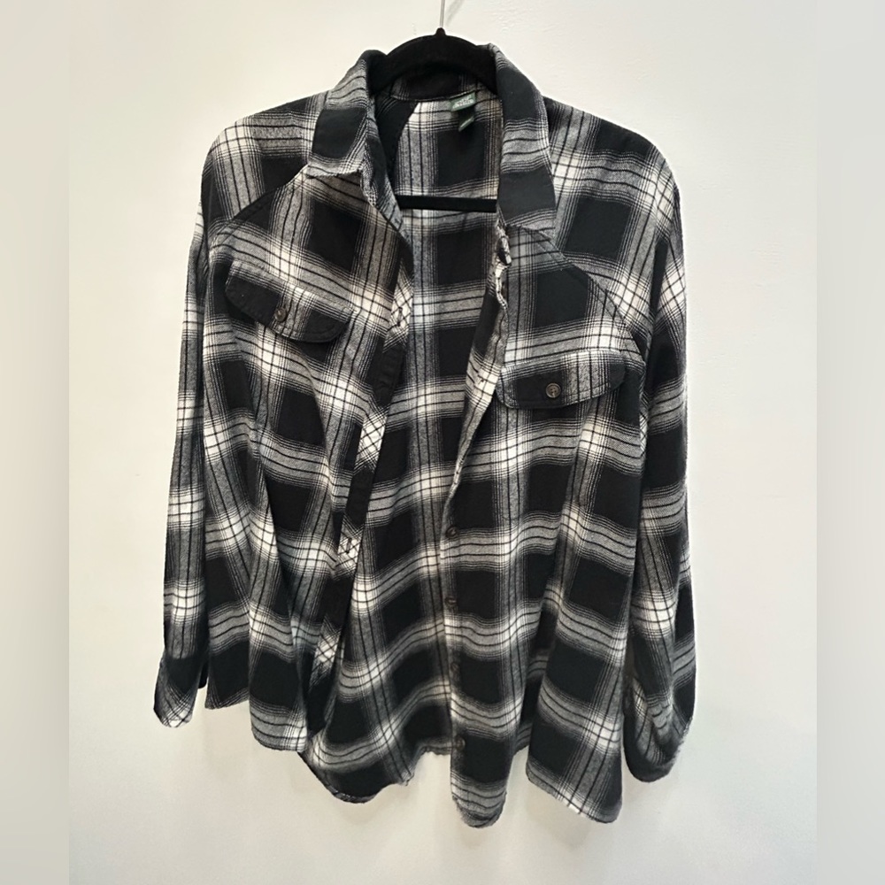 Black + White Plaid Button Up/Flannel
